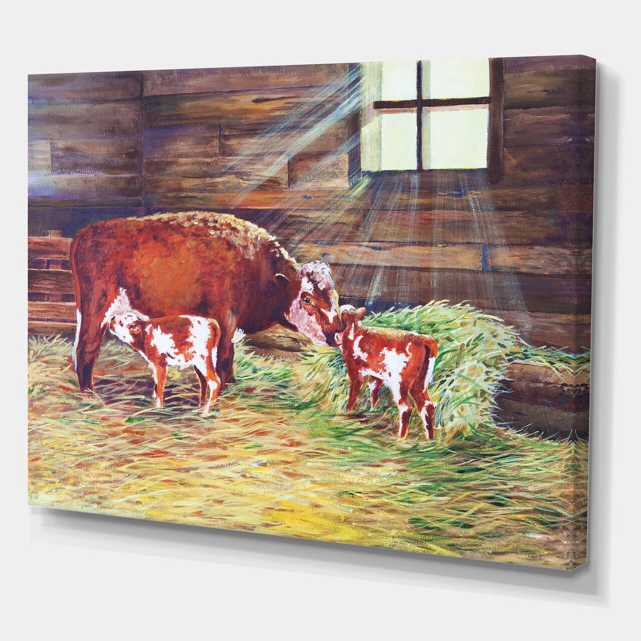Designart - Newborn Twin Calves At The Farm - Farmhouse Canvas Wall Art Print